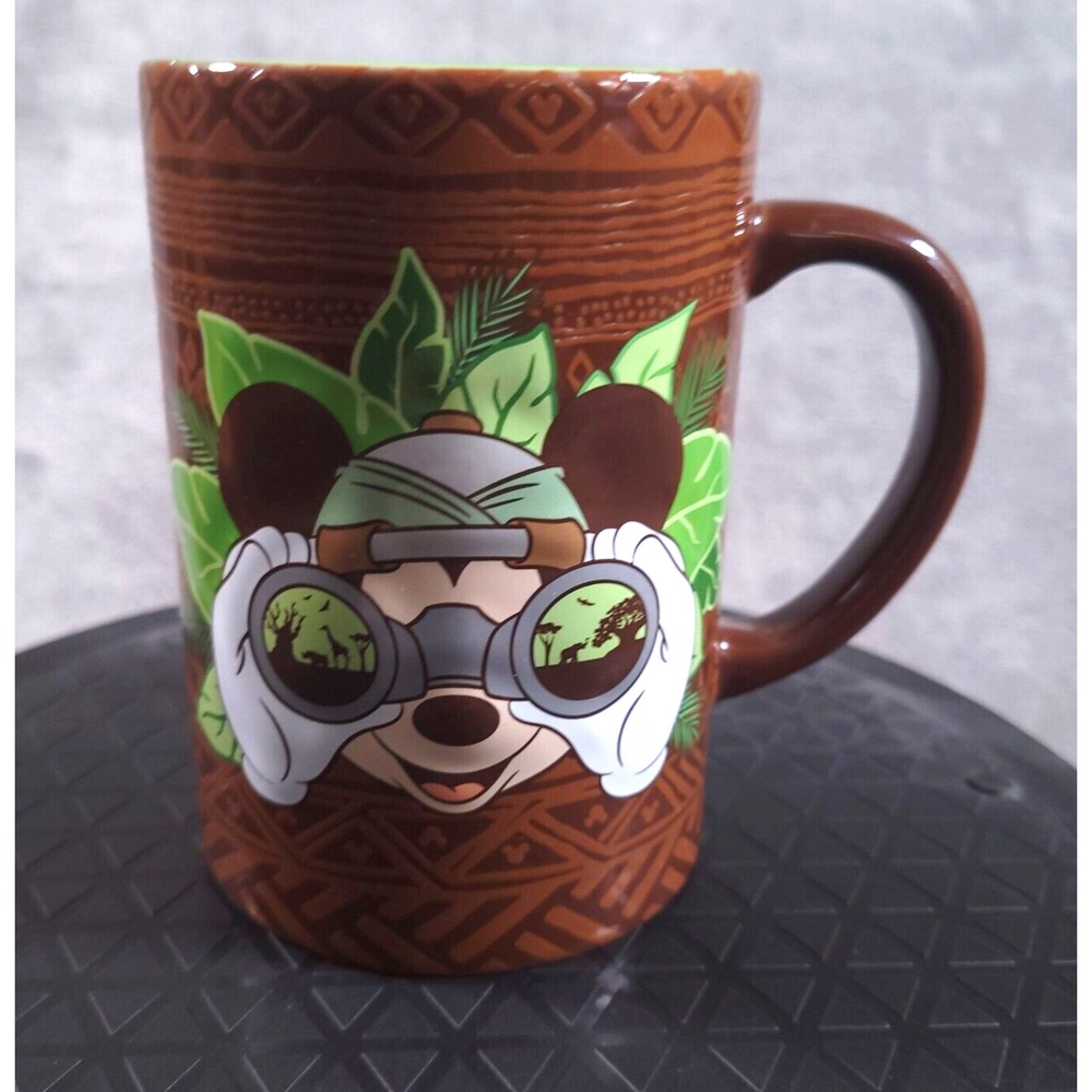 Disney Parks Mug Animal Kingdom‎ Safari Mickey Brown Ceramic Tribal Official